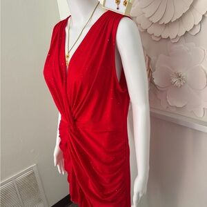 Red Sleeveless Twist-Front Women’s Dress and Earrings